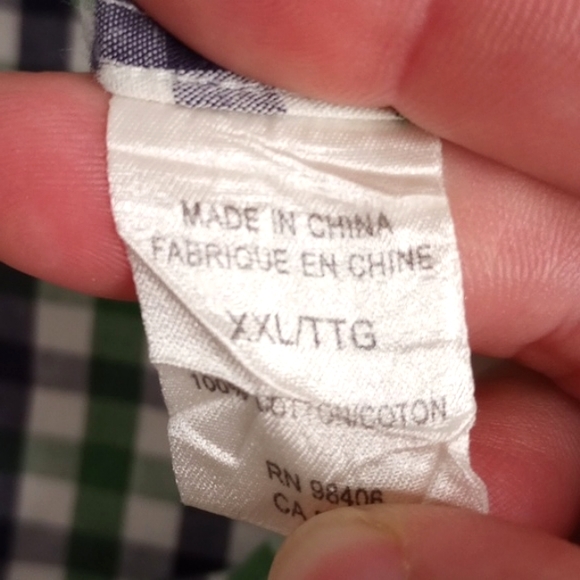 Theory White Green Navy Blue Checkered Plaid Long Sleeve Button Down Shirt XXL - Picture 12 of 12